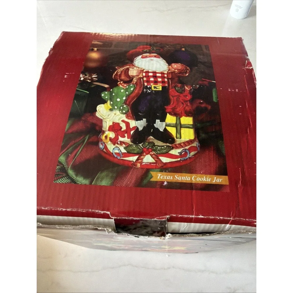 Home For The Holidays Ceramic Cookie Jar Cowboy Santa 13.5